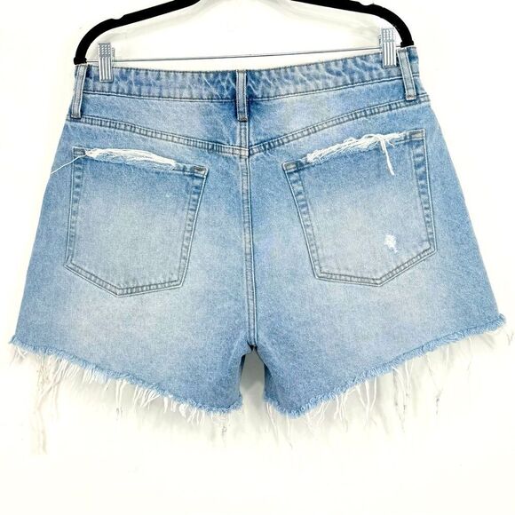 Jelly Jeans Blue 100% Cotton Light Wash Factory Distressed High Rise Denim Short - Picture 8 of 15